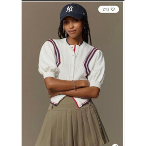 Anthrox MAEVE PUFF-SLEEVE SHRUNKEN CARDIGAN SWEATER $148 retail size 16in PTP